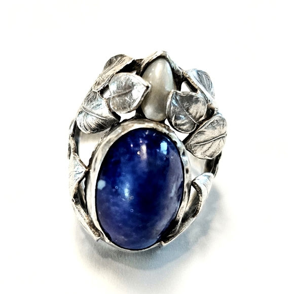 Sz 5 Antique Arts & Craft Natural Pearl Sterling Ring